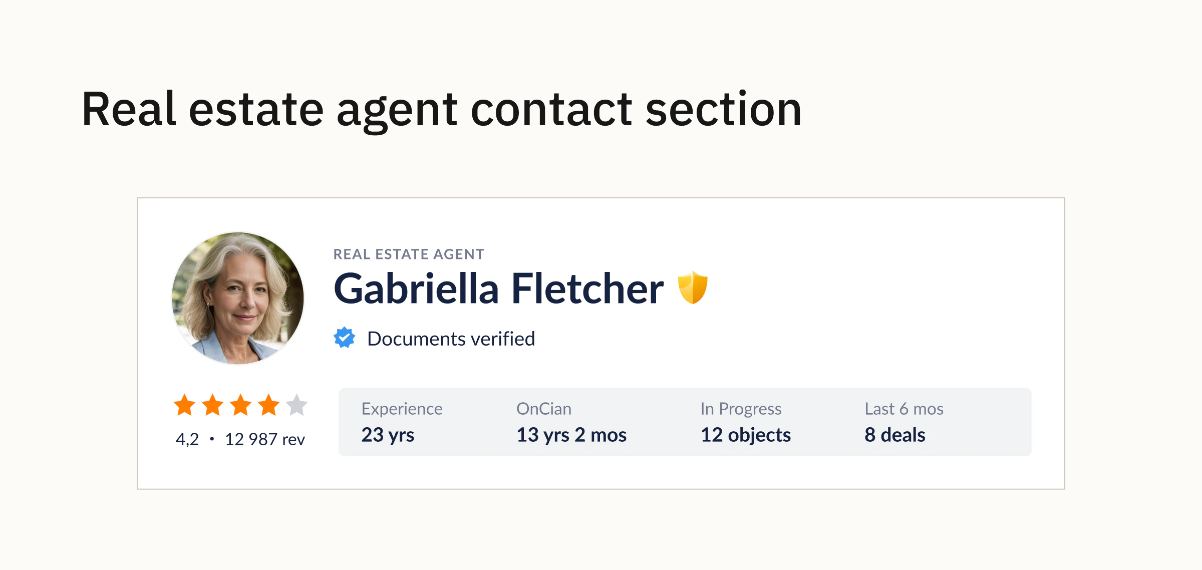 Existing real estate agent contact section used as a starting point