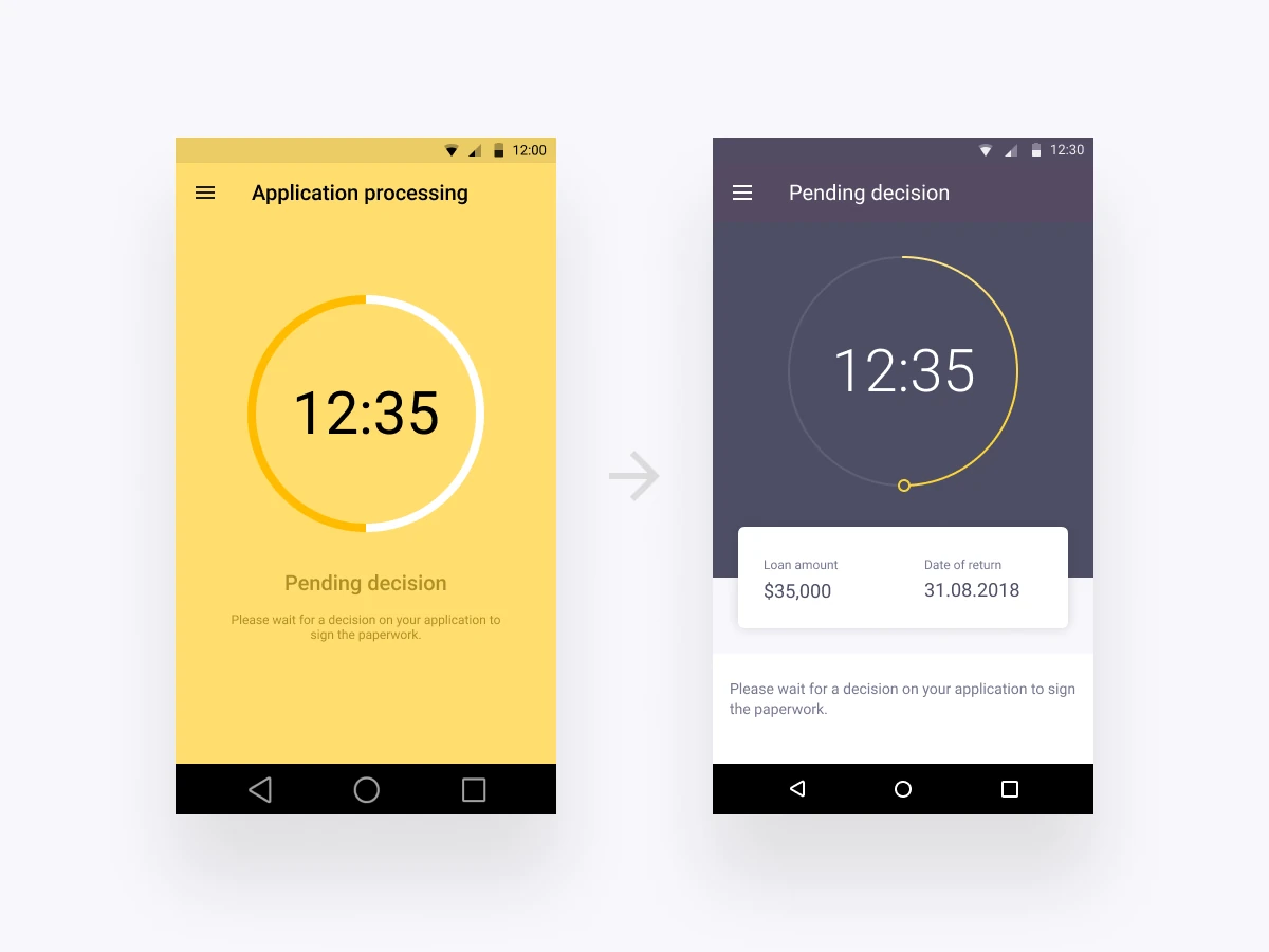 Loan waiting screen with key parameters