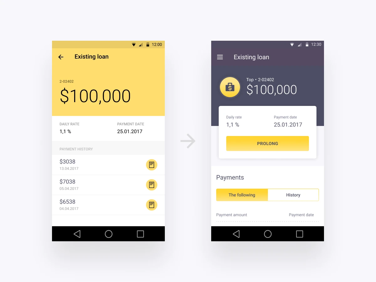 Loan payment and prolongation interface