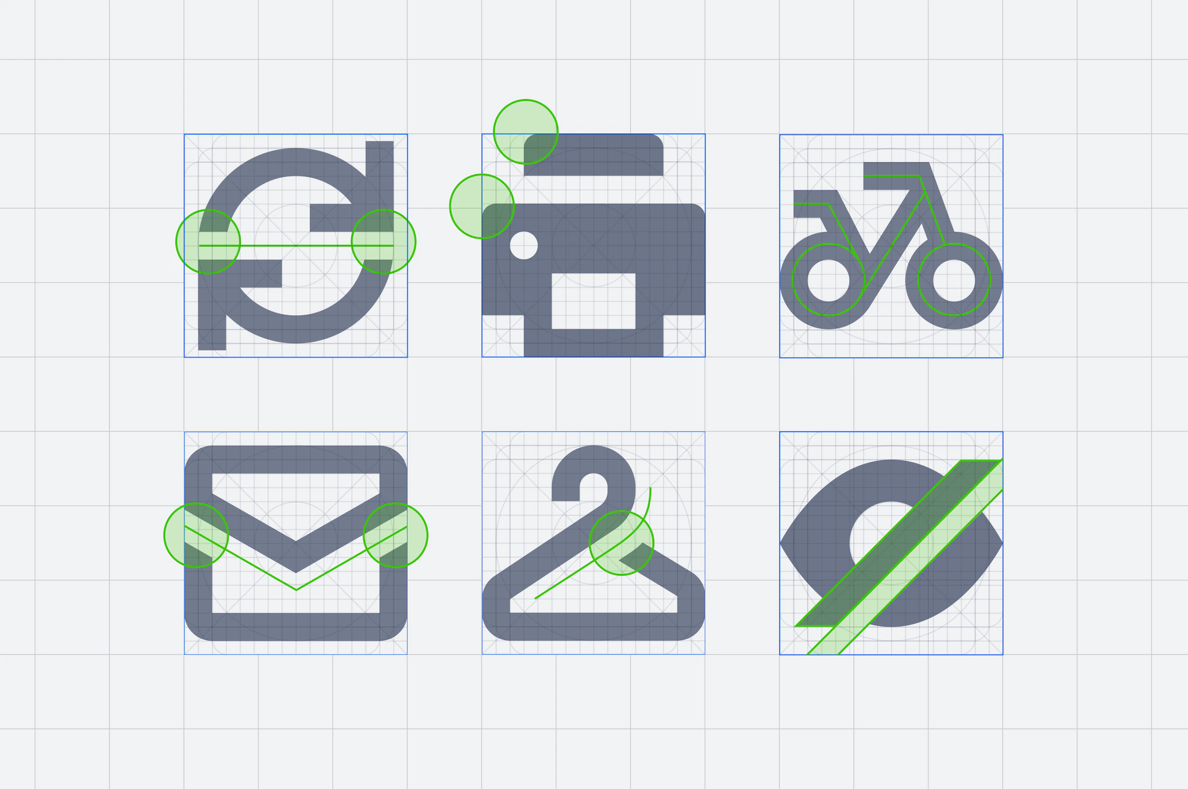 Cian icon construction examples on a light background