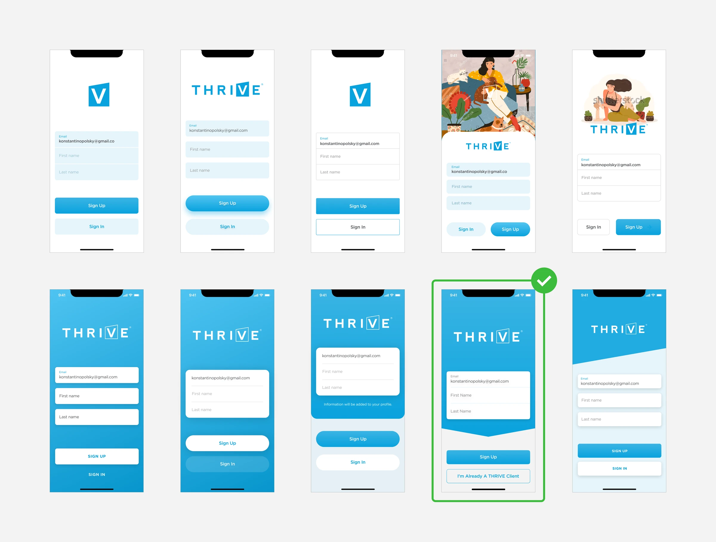 Early visual concepts explored for the THRIVE mobile app
