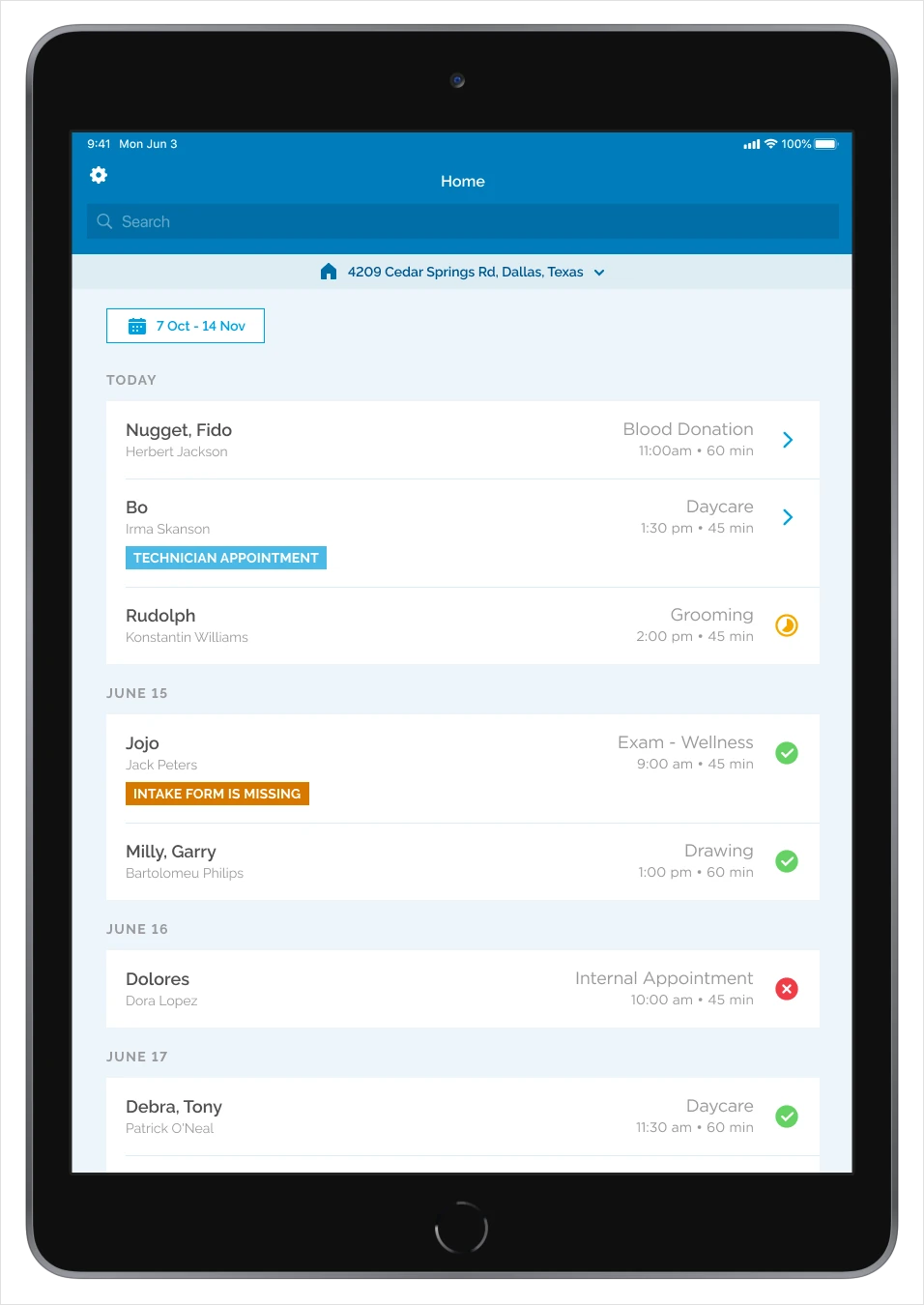 Wink Eye Care interface for visit scheduling